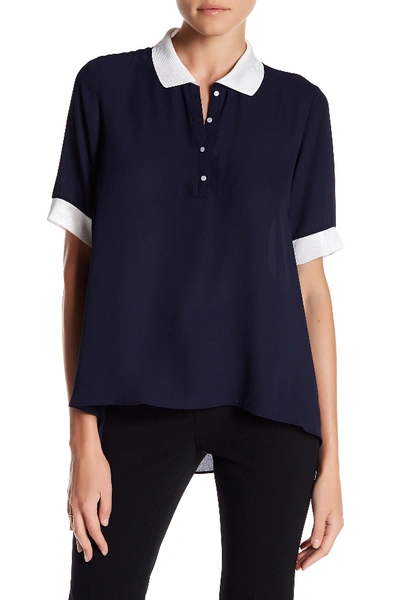 Nanette Lepore Semi Sheer Polo In Dark Navy