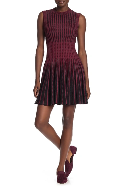 Theory Check Knit Fit & Flare Dress In Garnet/black