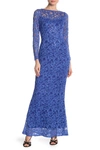 Marina Sequin Lace Long Sleeve Gown In Peri