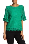 Nanette Lepore Lace Crew Neck Top In Emerald Isle