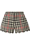 RED VALENTINO SCALLOPED HOUNDSTOOTH WOOL-BLEND BOUCLÉ SHORTS
