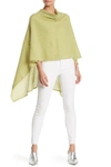 Portolano Lightweight Lambswool Cowl Neck Poncho In Chartreuse