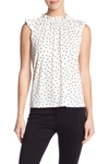 Adrianna Papell Ruffle Cap Sleeve Printed Blouse In Ivory Basic Dot