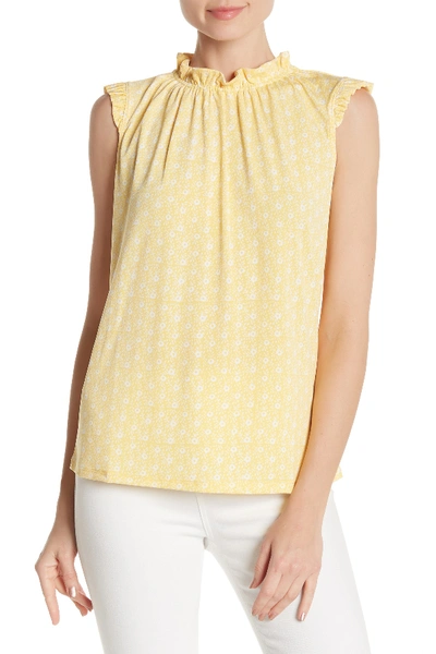 Adrianna Papell Ruffled Cap Sleeve Blouse In Mstrd Flrl