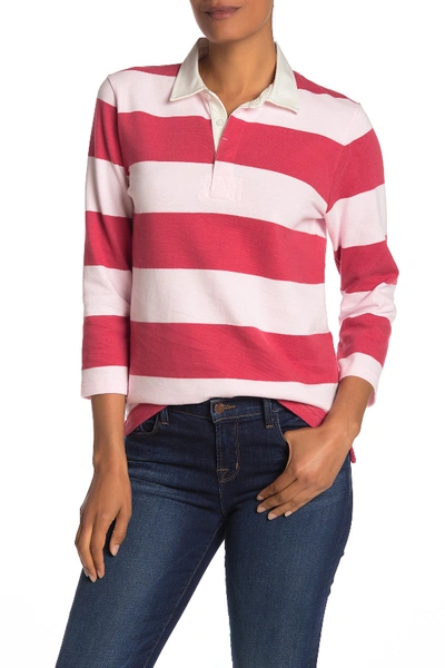 J Crew Rugby Stripe Polo In Old Red Pink