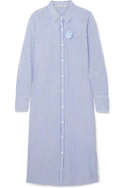Alex Mill Standard Appliquéd Striped Cotton-voile Midi Dress In Blue