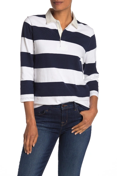 J. Crew Rugby Stripe Polo In White Navy