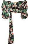 PATBO CROPPED OFF-THE-SHOULDER FLORAL-PRINT SATIN TOP
