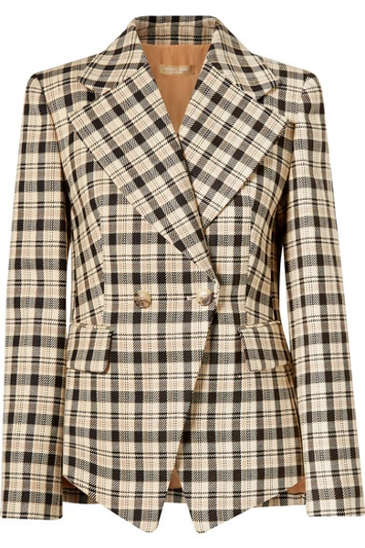 Michael Kors Double-breasted Checked Wool Blazer In Neutral