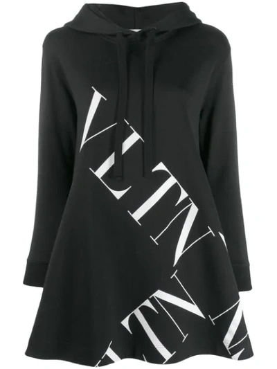 Valentino Logo-print Cotton-jersey Hooded Sweatshirt In Black