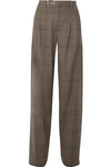 PROENZA SCHOULER BELTED PLEATED CHECKED WOOL-BLEND WIDE-LEG PANTS