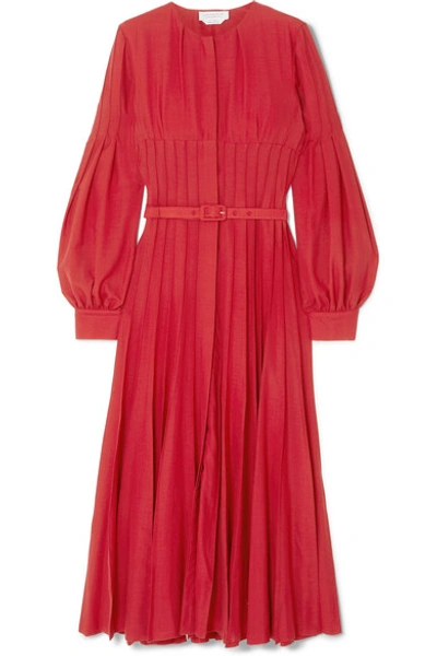 Gabriela Hearst Gertrude Pintucked Wool And Cashmere-blend Midi Dress In Red