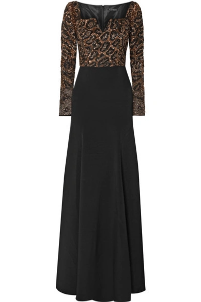 Burnett New York Silk-jersey And Embellished Tulle Gown In Black