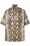 Pushbutton Snake-effect Faux Leather Shirt In Snake Print