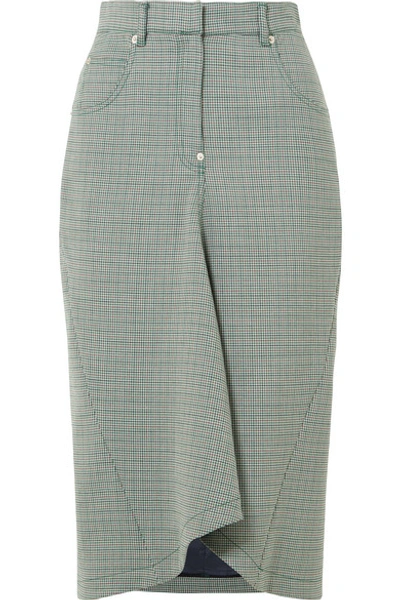 Pushbutton Houndstooth Woven Midi Skirt In Gray