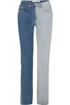 PUSHBUTTON TWO-TONE HIGH-RISE STRAIGHT-LEG JEANS