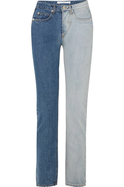 Pushbutton Two-tone High-rise Straight-leg Jeans In Mid Denim
