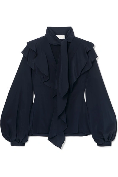 Peter Pilotto Ruffled Silk-georgette Blouse In Navy