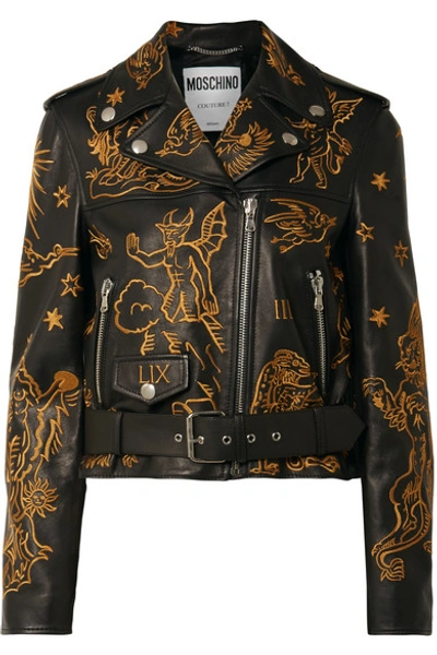 Moschino Mythological Creatures Leather Biker In Black