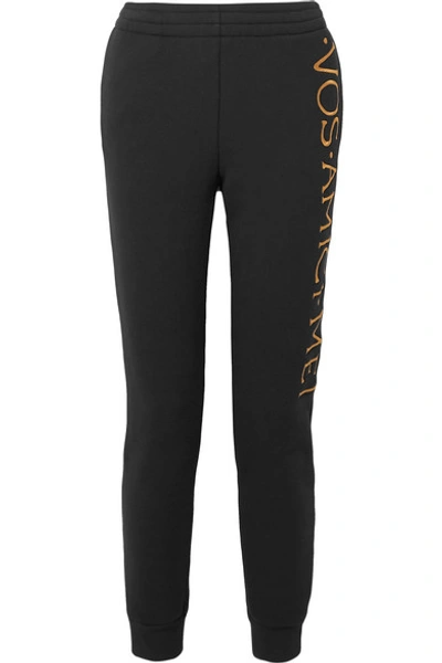 Moschino Embroidered Stretch-terry Track Trousers In Black