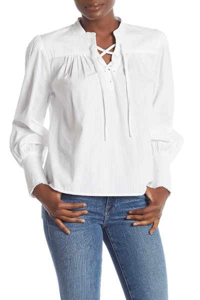 Frame Lace-up Long Sleeve Blouse In Blanc