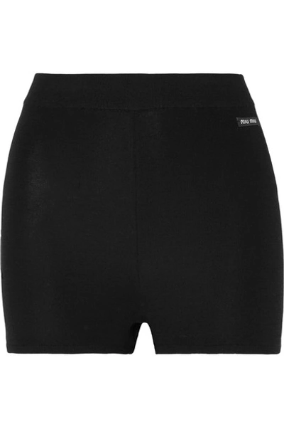 Miu Miu High Waist Virgin Wool Rib Knit Shorts In Black