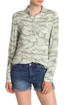 Beachlunchlounge Alana Printed Button Front Shirt In Sage Camo