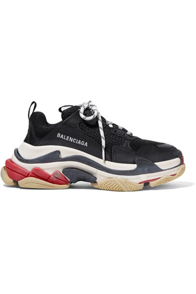 Balenciaga Triple S Logo-embroidered Leather, Nubuck And Mesh Trainers In Black