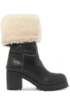 MIU MIU SHEARLING-TRIMMED LEATHER BOOTS