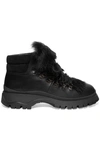 PRADA SHEARLING-TRIMMED LEATHER ANKLE BOOTS