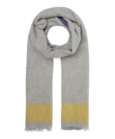 Johnstons Of Elgin Cashmere Striped Border Scarf In Grey
