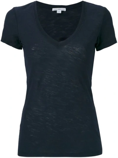 James Perse Plunge Neck T-shirt In Night Blue