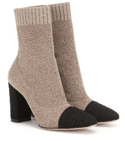 Gianvito Rossi 85mm Knit Bouclé Ankle Boots In Beige,black