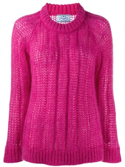 Prada Crew Neck Knitted Sweater - 粉色 In F0029 Fuxia