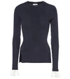 CHLOÉ ORGANZA-TRIMMED RIBBED-KNIT SWEATER,P00396419