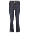 Mother Insider Crop Step Fray Flared Jeans In Blue