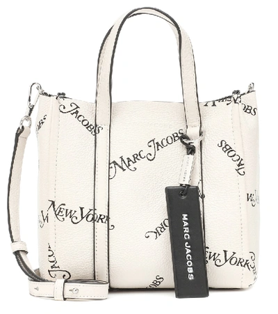 Marc Jacobs X New York Magazine The Tag Logo Leather Tote Bag In Porcelain