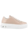 Miu Miu Embellished Patent Leather Sneakers In Powder