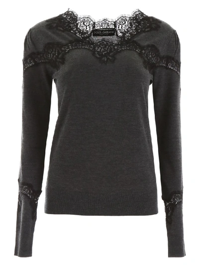 Dolce & Gabbana Pullover With Lace Inserts In Grey,black