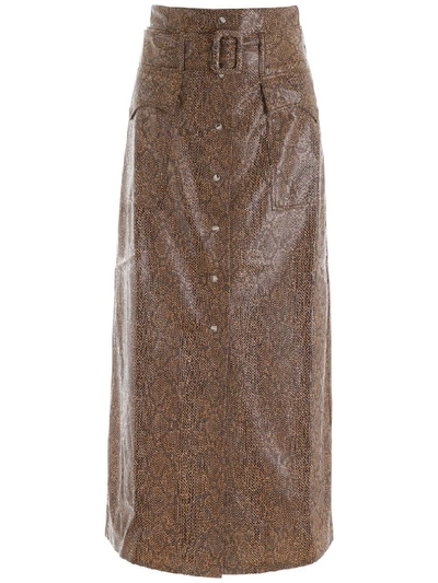 Nanushka Aarohi Snake Vinyl Midi Skirt In Brown,beige
