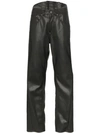 PUSHBUTTON FAUX LEATHER CORSET TROUSERS