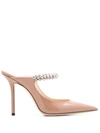 Jimmy Choo Womens Ballet Pink Bing 100 Crystal-embellished Patent-leather Heeled Mules