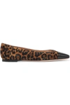 GIANVITO ROSSI LEOPARD-PRINT SUEDE AND PATENT-LEATHER BALLET FLATS