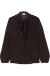 RED VALENTINO PUSSY-BOW PRINTED SILK CREPE DE CHINE BLOUSE