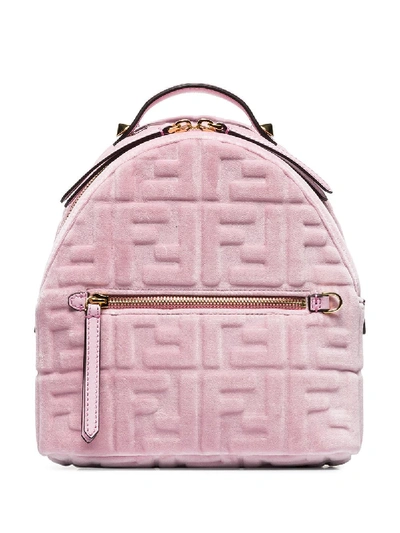 Fendi Ff Logo Velvet Backpack - 粉色 In Rosa