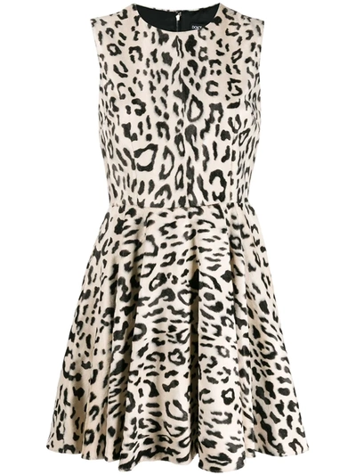 Dolce & Gabbana Flared Leopard-print Cotton-blend Faux Fur Mini Dress In Brown