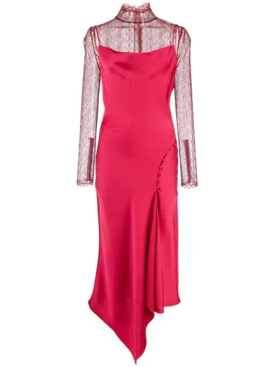 Jonathan Simkhai Asymmetric Chantilly Lace-paneled Satin-crepe Midi Dress In Siren Red