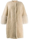 PRADA PRADA SHEARLING OVERSIZED COAT - 棕色