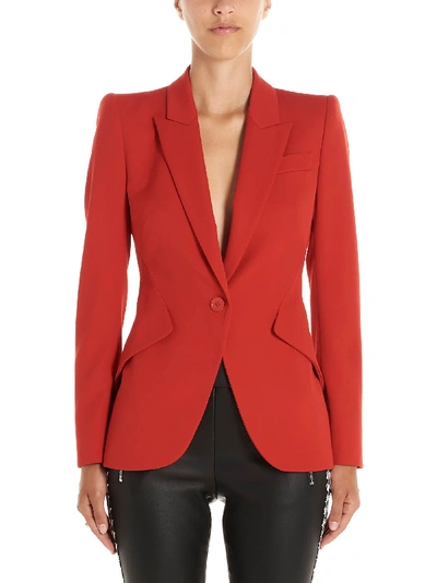 Alexander Mcqueen One Button Leaf Crepe Jacket, Red In Red