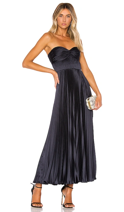 Amur Pleated Strapless Belle Dress In Navy